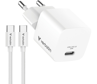 Verbatim Mini GaN-oplader 20 W bundel met USB-C kabel