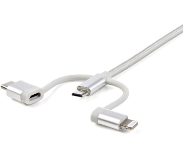 Startech.com USB naar Lightning / USB-C / Micro-B - gevlochten Wit, Zilver