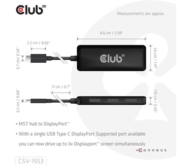 Club 3D USB-C® to Triple DisplayPort™ MST Hub 4K60Hz