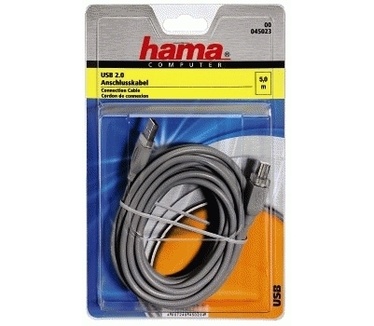 Hama USB Connection Cable A-Plug - B-Plug, grey, 5.0 m