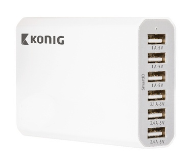 König Lader 6 - Uitgangen 10A USB Wit