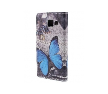 Samsung Galaxy A3 2016 Portemonnee Hoesje Blauw Vlinder Print