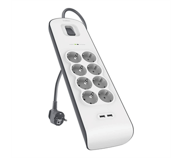 Belkin Spanningsbeveiliger met 8 stopcontacten en USB-laadpoorten (2,4 A) (BSV804vf2M)