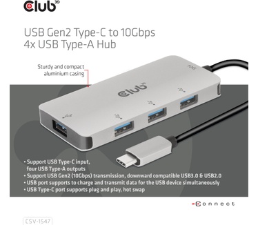 Club 3D CLUB3D USB Gen2 Type-C To 10Gbps 4x USB Type-A Hub