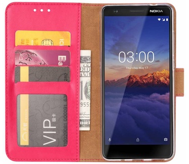 Luxe Lederen Bookcase hoesje voor de Nokia 5.1 - Roze (Nokia 5.1) Roze
