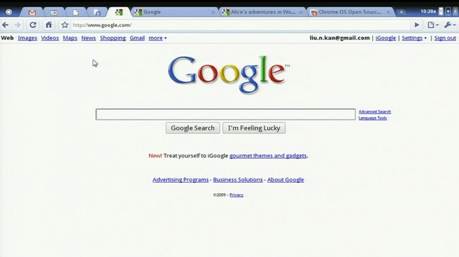 Blik op Chrome-browser in Chrome OS tijdens persconferentie