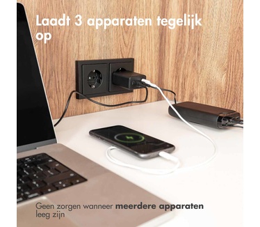 Accezz Power Pro GaN Ultra Fast Wall Charger - Oplader 2x USB-C & USB aansluiting - Snellader - Power Delivery - 65W - Zwart