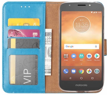 Luxe Lederen Bookcase hoesje voor de Motorola Moto E5 Play - Blauw (Motorola Moto E5 Play) Blauw
