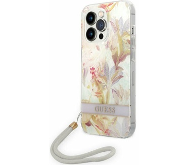 Guess Flower Back Case met Strap iPhone 14 Pro Max (6.7") - Paars Paars