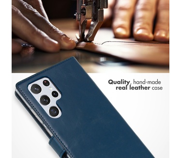 Selencia Echt Lederen Bookcase Samsung Galaxy S22 Ultra - Blauw