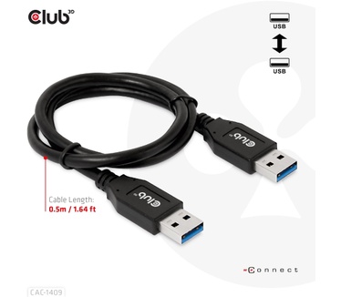 Club 3D USB Type-A Gen2(10G) cable, 3A M/M 0.5m / 1.64 ft