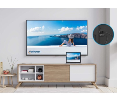 Manhattan Draadloze HDMI-presentatieset 1080p, 2-delige set met HDMI-ontvanger en HDMI-zender (dongle), voor draadloze videoweergave vanaf laptop, tablet of smartphone naar tv of HDMI-projector, zwart
