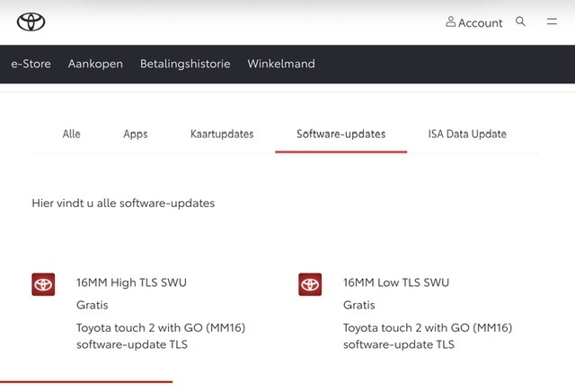 Toyota.nl e-Store - Software-updates - maart 2026  (voor Toyota Corolla Hybrid TS 2022)