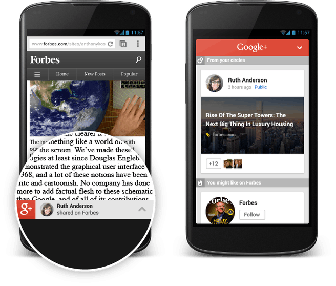Google+ content recommendations