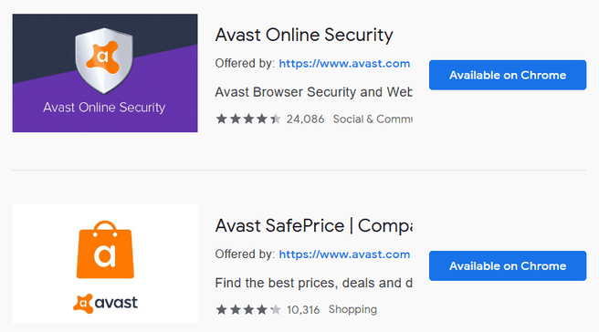 Avast-extensies