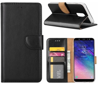 Luxe Lederen Bookcase hoesje voor de Samsung Galaxy A6 Plus 2018 - Zwart (Samsung Galaxy A6 Plus 2018) Zwart