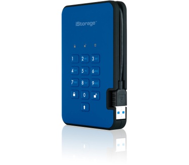 iStorage diskAshur2 256-bit 1TB USB 3.1 secure encrypted solid-state drive - Blue IS-DA2-256-SSD-1000-BE