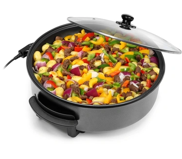 Tristar Hapjespan PZ-9145 - Elektrische Hapjespan met Deksel 40 cm - Snackpan XXL - Anti-aanbaklaag en Regelbare Thermostaat - Maximaal 250 ⁰C - Zwart