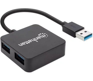 Manhattan USB 3.0 Hub, 4x USB 3.0 Ports, Bus Power, Fast charging x1 Port up to 0.9A or x4 Ports with power jack (not included), Black, Blister