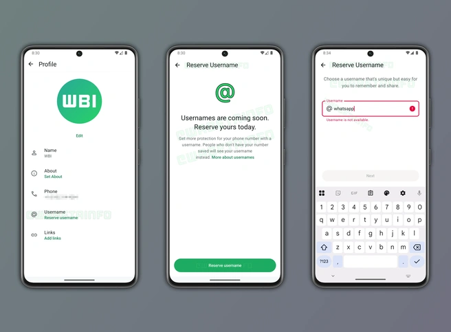 WhatsApp-gebruikersnamen reserveren. Bron: WABetaInfo