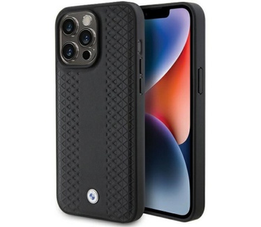 BMW Diamond Pattern Leather Back Case iPhone 15 Pro (6.1") Zwart Zwart