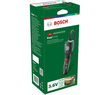 Bosch Elektrische fietspomp/luchtpomp/minicompressor EasyPump (3,0 Ah accu, 3,6 V; automatische stopfunctie; 150 psi; 10,3 bar; led; USB-C-kabel; 3 adapters; Snelkoppelingsstekker; Fietstas)