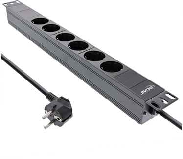 InLine 19" Socket strip, 6-way protective contact, without switch, 2m, black