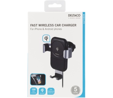Deltaco QI-1030 Qi Draadloze Snellader/Autohouder 10W