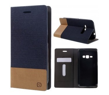 qMust Samsung Galaxy J1 (2016) Wallet Case - TPU frame - Dark Blue