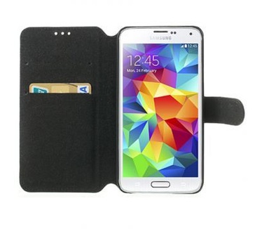 Samsung Galaxy S5 (Neo) Wallet Stand Case Zwart