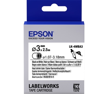 Epson Epson-etikettencassette krimpkous (HST) LK-4WBA3, zwart/wit D3 mm (2,5 m)