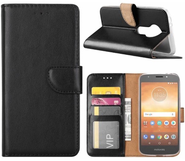 Luxe Lederen Bookcase hoesje voor de Motorola Moto E5 Play - Zwart (Motorola Moto E5 Play) Zwart