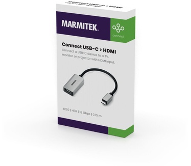 Marmitek USB-C naar HDMI adapter 08369 Zilver, Zwart