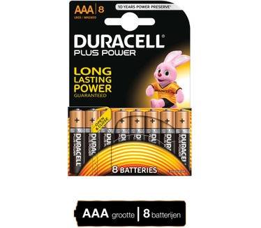 Duracell Plus Power alkaline AAA-batterijen, verpakking van 8