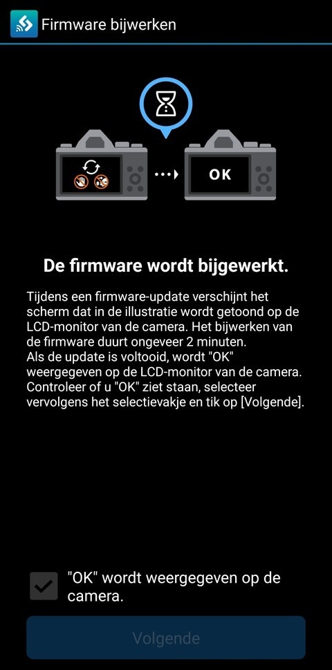 OI.Share app: OM-1 firmware update - stap 7 firmware bijwerken