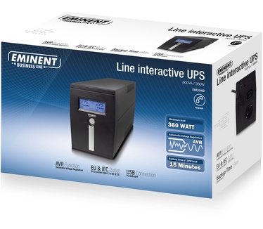 Eminent UPS, 600 VA, 1x CEE7/3, 1x C13, 1x USB 1 stk