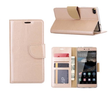 Luxe Lederen Bookcase hoesje voor de Huawei P8 - Goud (Huawei P8) Goud