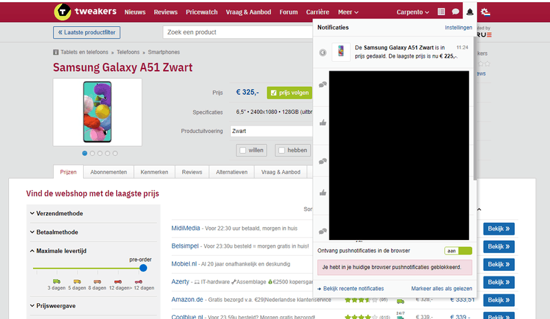 Prijsafwijking: notificatie vermeldt €225 als laagste prijs terwijl daadwerkelijke laagste prijs €325 is. Prijsafwijking: notificatie vermeldt €225 als laagste prijs terwijl daadwerkelijke laagste prijs €325 is.