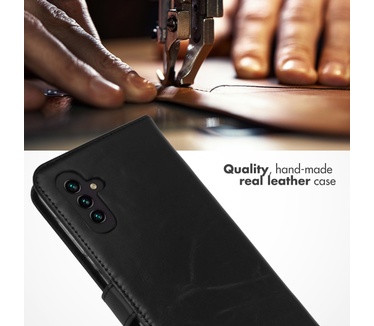 Selencia Echt Lederen Bookcase Samsung Galaxy A13 (5G) / A04s - Zwart
