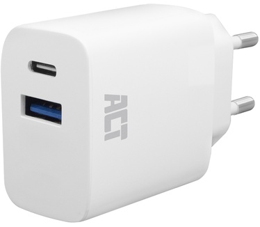ACT AC2122 USB-C & USB-A lader 20W met Power Delivery PPS, Quick Charge, GaNFast
