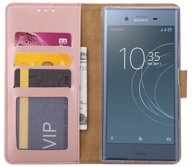 Luxe Lederen Bookcase hoesje voor de Sony Xperia XZ1 - Metallic Roze (Sony Xperia XZ1) Rosé Goud