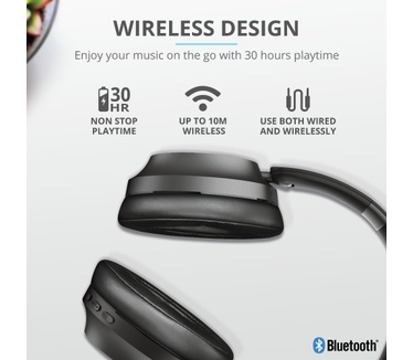 Trust Eaze Bluetooth Wireless Over-ear Headphones (Zwart)