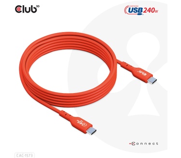 Club 3D USB2 Type-C Bi-Directional Cable, Data 480Mb,PD 240W(48V/5A) EPR M/M 2m USB IF GECERTIFICEERD