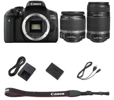 Canon EOS 750D Kit + 18-55 IS STM + + 55-250 IS STM Zwart