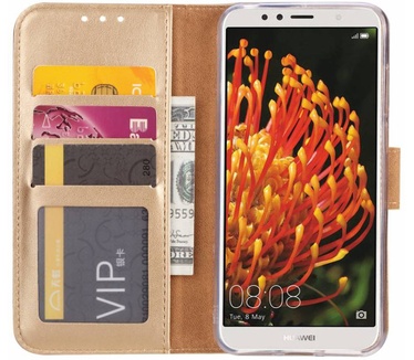 Luxe Lederen Bookcase hoesje voor de Huawei Y6 2018 - Goud (Huawei Y6 2018) Goud