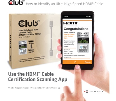 Club 3D Ultra High Speed HDMI 2.1 Kabel 10K 120Hz 48Gbps Male/Male 2 meter (CAC-1372) Zwart