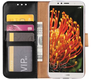 Luxe Lederen Bookcase hoesje voor de Huawei Y6 2018 - Zwart (Huawei Y6 2018) Zwart