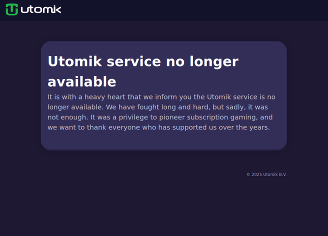 Utomik stopt