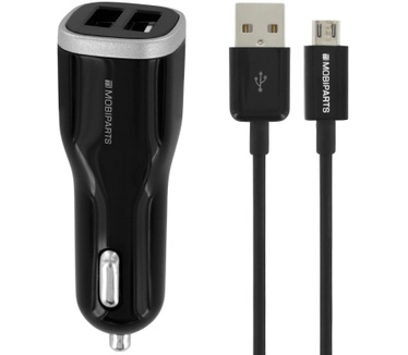 Mobiparts Car Charger Dual USB 2.4A + Micro USB Cable Black
