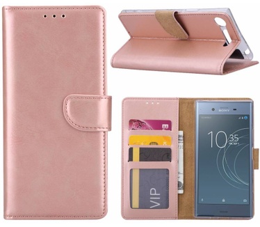 Luxe Lederen Bookcase hoesje voor de Sony Xperia XZ1 - Metallic Roze (Sony Xperia XZ1) Rosé Goud